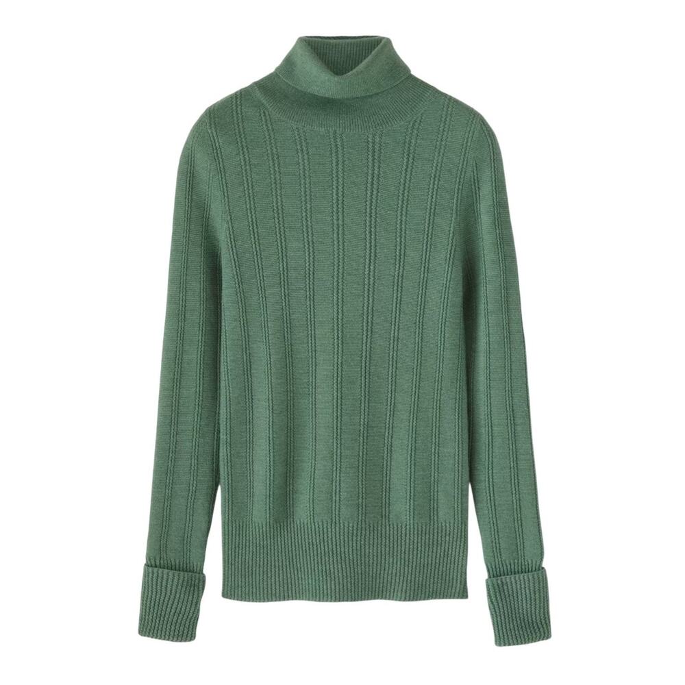 WRAP London Merino Wool Rollneck Sweater Green Women’s 8 Minimalist Luxury Cozy - Picture 11 of 16